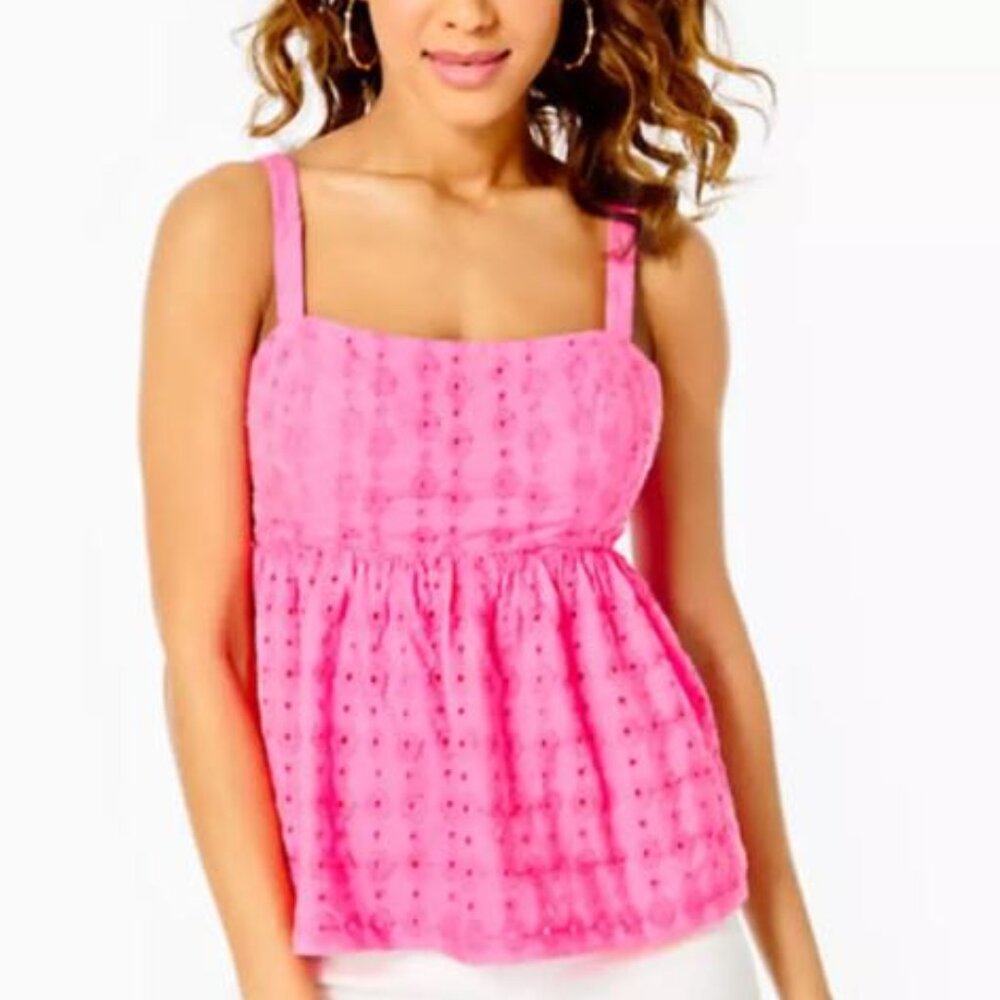Lilly Pulitzer Michela  Eyelet Pink Tank Cami NWT size 12